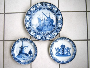 3 Porzellan Wandteller HOLLAND Delft ? Wappen Amsterdam,Kran, Windmühle, gemarkt - Bild 1 von 11