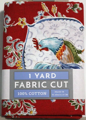 1 Yard Rooster Red Poultry 100% Cotton Fabric David Textiles 36x44 - Image 1 of 4