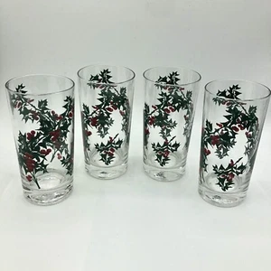 Bicchieri da bere vintage Natale vacanze agrifoglio set di 4 bicchieri - Foto 1 di 12