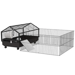 PawHut Small Animal Cage with Foldable Run Area,Rolling Bunny Cage,Guinea Pig C - Picture 1 of 8