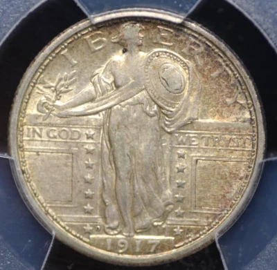 1917 D Tipo 1 Standing Liberty Quarter graduación profesional Au 50, un suave, ligeramente gris Foto 1 de 4