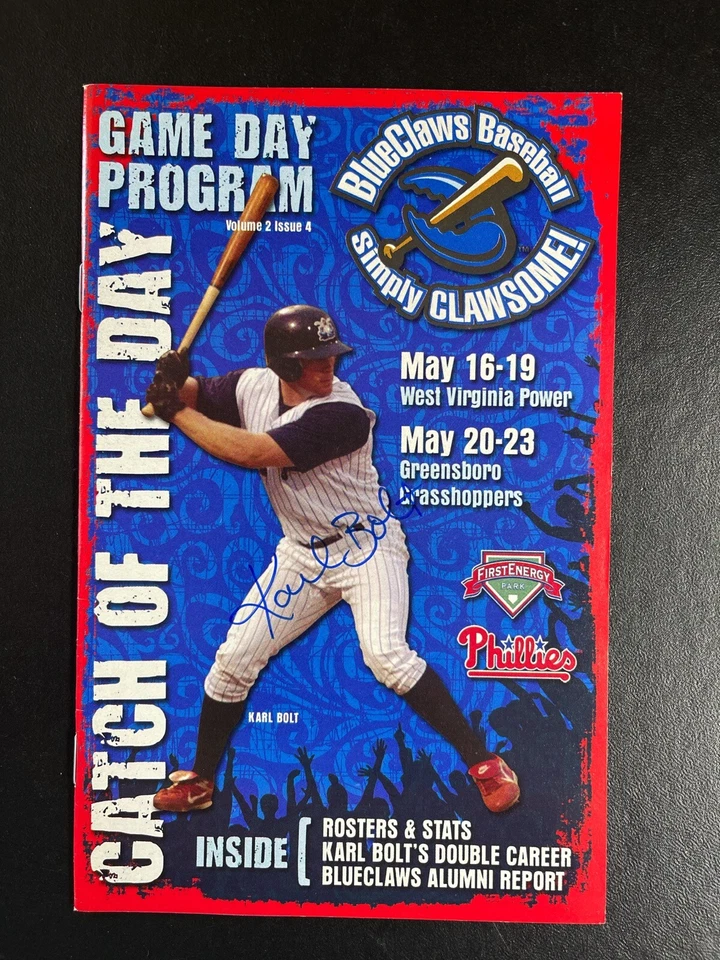 Karl Bolt Signed Blue Claws Baseball Game Day Program Autograph  - Image 1 of 1
