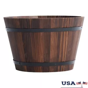 Wood Whiskey Barrel Planter Outdoor Garden Container Drainage Hole Metal Band US - Picture 1 of 11