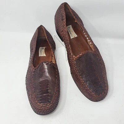 Zapatos Mocasines Moreschi Para Hombres 14 Marrón Tejido Cuero Cocodrilo Repujado Sin Cordones Italia Foto 1 de 4