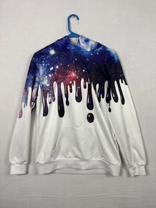 Shein Galaxy Print Hoodie Mens S/M White Stretch Long Sleeve Kangaroo Pockets - Picture 1 of 9