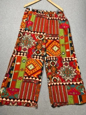 Christian Siriano Wide Leg Pull On Tribal Palazzo Pants L Comfort Beach Vaca - Image 1 of 4