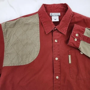 Columbia Mens Brick Red Tan Shooting Shirt Button Up Large Hunting Outdoor - Picture 1 of 7
