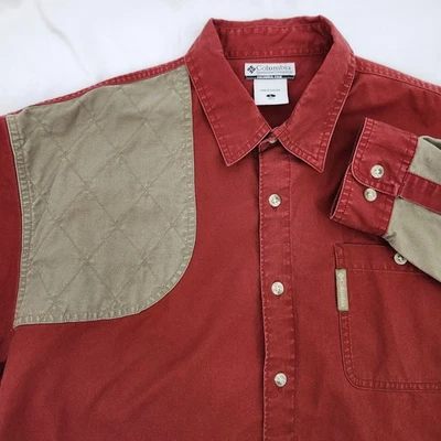 Columbia Mens Brick Red Tan Shooting Shirt Button Up Large Hunting Outdoor - Image 1 of 4