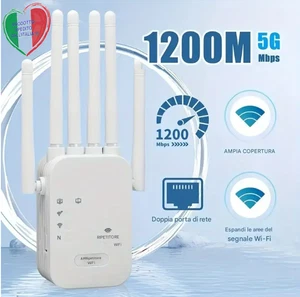 AMPLIFICATORE WiFi 5GHz Dual-Band 1200Mbps, RIPETITORE Wireless 6 ANTENNE NUOVO - Foto 1 di 6