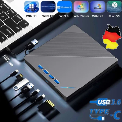 7 in 1 Externes CD/DVD Laufwerk USB 3.0 Brenner Player für PC Laptop Windows Neu - Bild 1 von 4