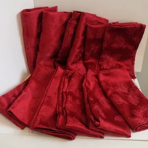 Set of 12 Red Christmas Napkins Spode Damask Embroidery Holly Leaf Holiday Table - Picture 1 of 16