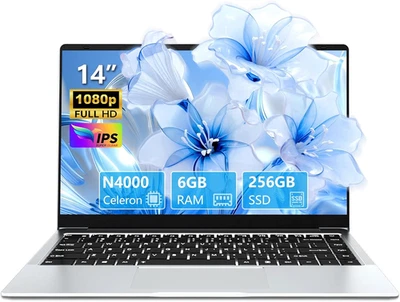 Portatile PC 14,1 Pollici, Notebook Celeron N4000 6 GB RAM 256 GB SSD Schermo Gi - Immagine 1 di 4