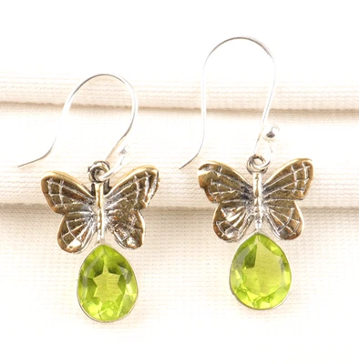 Hermosos pendientes de joyería hechos a mano de plata de ley 925 con piedras preciosas de peridoto de 1,30" Foto 1 de 4