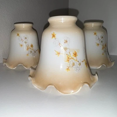 Vintage Floral Ruffled Glass Lamp Shades Set of 4 (2.25” Fitter) - Image 1 of 4
