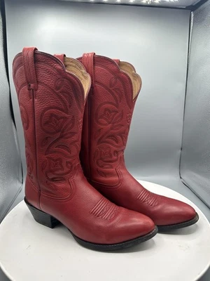 Ariat Boots Womens Size 8 B Red Leather Western Cowboy Floral Heritage Riding - Image 1 of 4