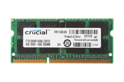 Crucial 4GB 2RX8 PC3-8500S DDR3 1066Mhz SODIMM Laptop Memory RAM 204Pin@ - Image 1 of 4