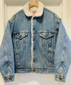 VTG LEVIS Mens White Sherpa Lined Blue Denim Jacket Sz L Made USA 1980’s 80’s - Picture 1 of 11