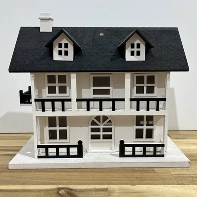 Wooden Birdhouse Black & White Colonial Style Charming House With Porch - Image 1 of 4