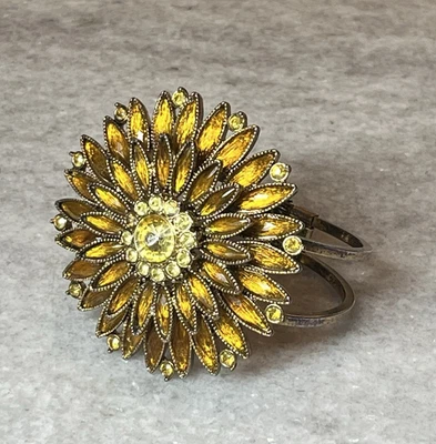 Bracelete de punho vintage flor de girassol starburst ouro amarelo pedras preciosas dobradiça art déco - Imagem 1 de 4