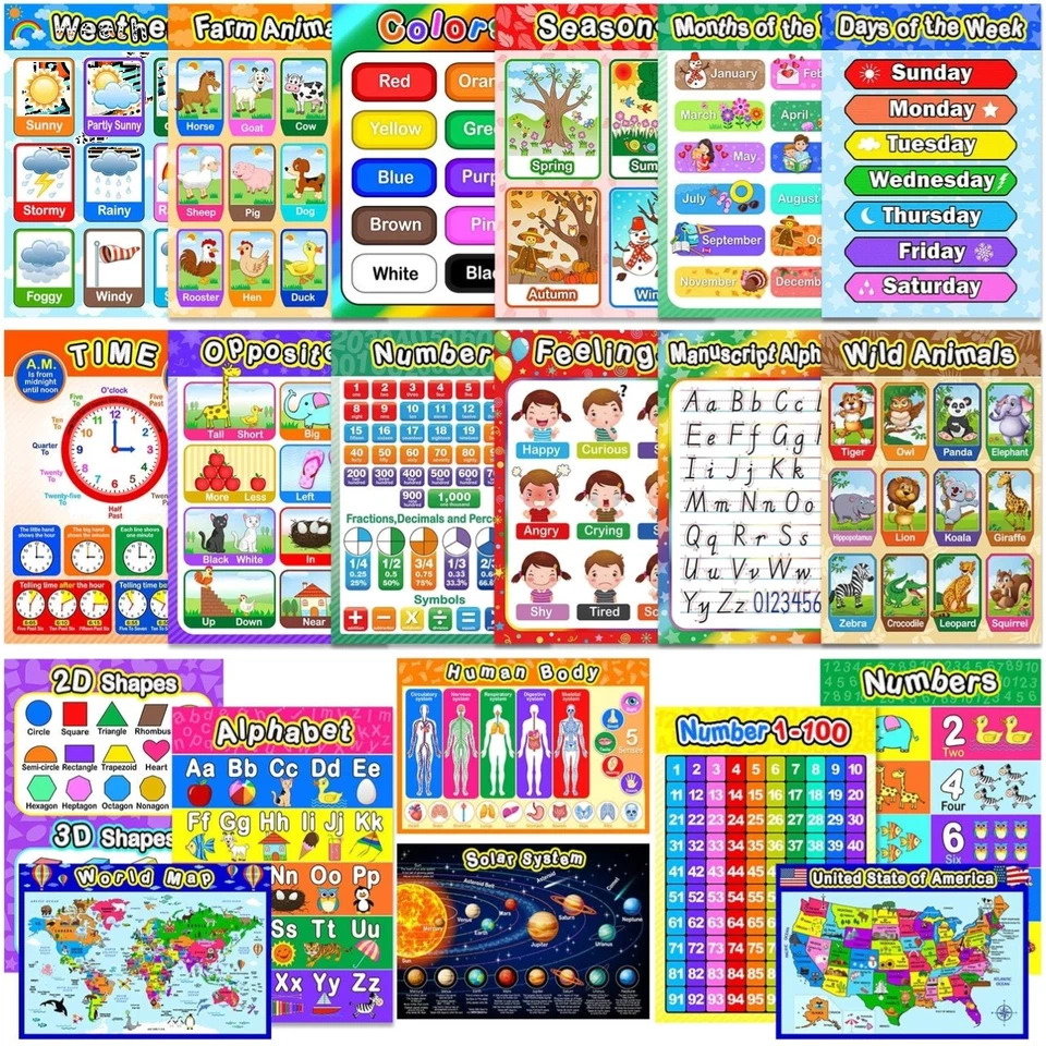 Большие обучающие плакаты 16x11 дюймов для малышей - интерактивный образовательный декор - Изображение 1 из 4