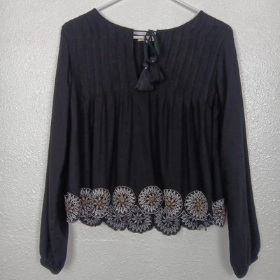 Blusa Tularosa Top Negra Talla XS Manga Larga Bordada con Cuentas Ropa de Trabajo Foto 1 de 4