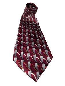Corbata Stafford Ejecutiva Corbata Seda Rojo Oscuro Plata Gris Geométrica 60"L x 4" W - Imagen 1 de 7