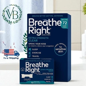 Tiras nasales transparentes Breathe Right extra fuertes 72 ct alivio de los ronquidos de la congestión - Imagen 1 de 4