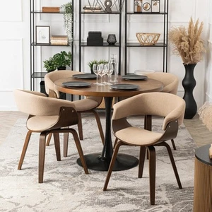 Elite LINO Rustic Oak 4-Piece Dining Set with Beige Chairs - Picture 1 of 12