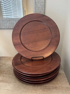 Pottery Barn Wood Charger Plates Set Of 7 Large Dark Brown 14” Rustic Chic - Picture 1 of 20