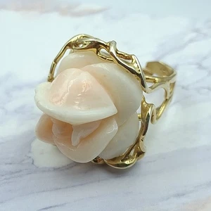 Anello  Fiore Rosa vero corallo Rosa del Giappone Argento 925 Oro Giallo 18 KT - Foto 1 di 10