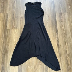All Saints Gia Ribbed Sleevelesss Black Handerchief Hem Dress Size 8 Stretch - Picture 1 of 7