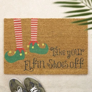 Christmas Doormat Take Your Elfin Shoes Off Brush Door Mat Pun Christmas Decor - Picture 1 of 14