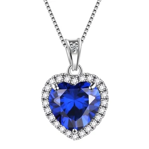 September Birthstone Necklace Women Blue Heart Necklace Sapphire Crystal CZ 925 - Picture 1 of 12