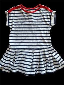 Tommy Hilfiger Blue/White Stripe  Drop-Waist 100% Cotton Knit Sh Sl Dress-18Mos - Picture 1 of 5