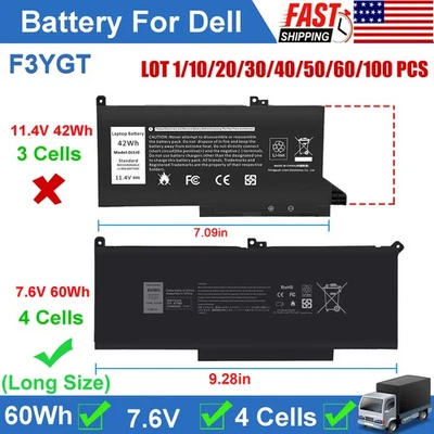 ✅LOTE F3YGT DM3WC Batería Para Dell Latitude 7280 7290 7380 7390 7480 7490 E7480 Foto 1 de 4