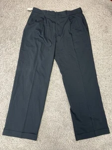 Haggar Black Label Men’s Dress Pants 36x30 Navy Blue Stretch Pleated Cuffed - Picture 1 of 12