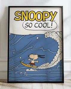 Póster de surf Snoopy - Arte de pared retro de dibujos animados - Linda decoración con estampado de perro de verano - Imagen 1 de 5