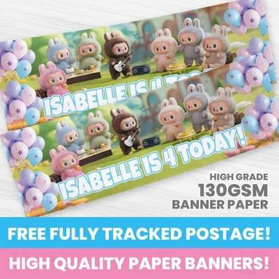 BANNER PERSONALIZADO LABUBU CUALQUIER NOMBRE FOTO FIESTA CUMPLEAÑOS BANNERS Foto 1 de 3