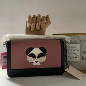 🐼💦 Kate Spade 🐼💦 Panda Leather Wallet Chain Crossbody Bag Purse 🐼 W3 - Picture 1 of 10