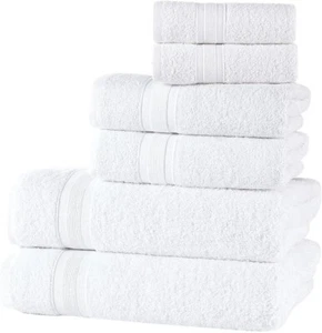 White Bath Towels Set Quick-Dry, Soft, High Absorbent 100% Cotton Towels 6 Set - Picture 1 of 4
