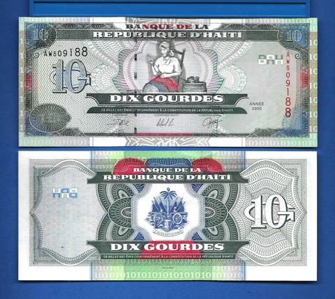 Haiti 10 Gourdes Year 2000 World Currency Money Uncirculated Banknote Cover