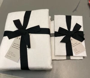 New West Elm Set: Belgian Flax Linen Full Queen Duvet & 2 standard Shams White - Picture 1 of 5