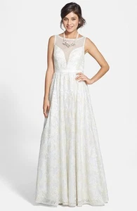 Adrianna Papell Faux Leather Sequin Lace Gown  ( Size 8) - Picture 1 of 3