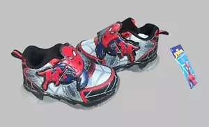 Marvel Spiderman Schuhe Gr. 5 Kleinkind Junge beleuchtet Hakenschlaufe schwarz rot NEU - Bild 1 von 8