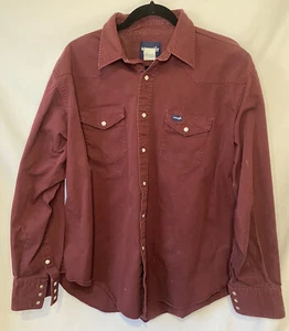 Vintage Men’s Wrangler XL pearl button up long sleeve Maroon Color - Picture 1 of 7