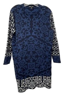 Gypsy 05 Global Village Sweater Dress S Blue Black Damask Boho Stretch Knit - Picture 1 of 6