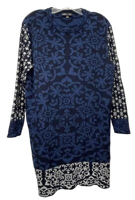 Vestido Suéter Gypsy 05 Global Village S Azul Negro Damasco Boho Tejido Elástico Foto 1 de 4