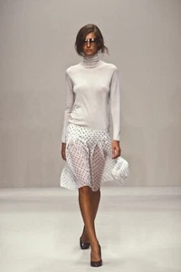 Prada Vintage Spring 2000 Cream Black Polka Dot Pleated Silk Chiffon Skirt 40 - Picture 1 of 11