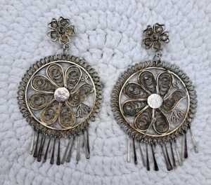 Pendientes de pavo real envueltos en alambre aros grandes colgantes filigrana colgante boho años 70 - Imagen 1 de 8