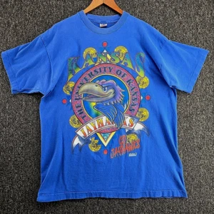 Vintage KU Kansas Jayhawks Shirt XL Blue Single Stitch AOP 90s Basketball FOTL - Picture 1 of 14